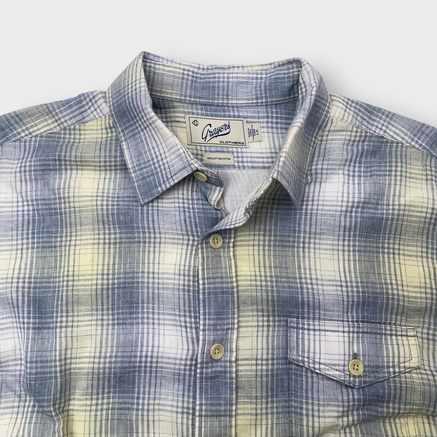 Grayers Men's Blue & White Plaid Flannel Long Sleeve Button-Up Shirt - Size L - Pre-Owned