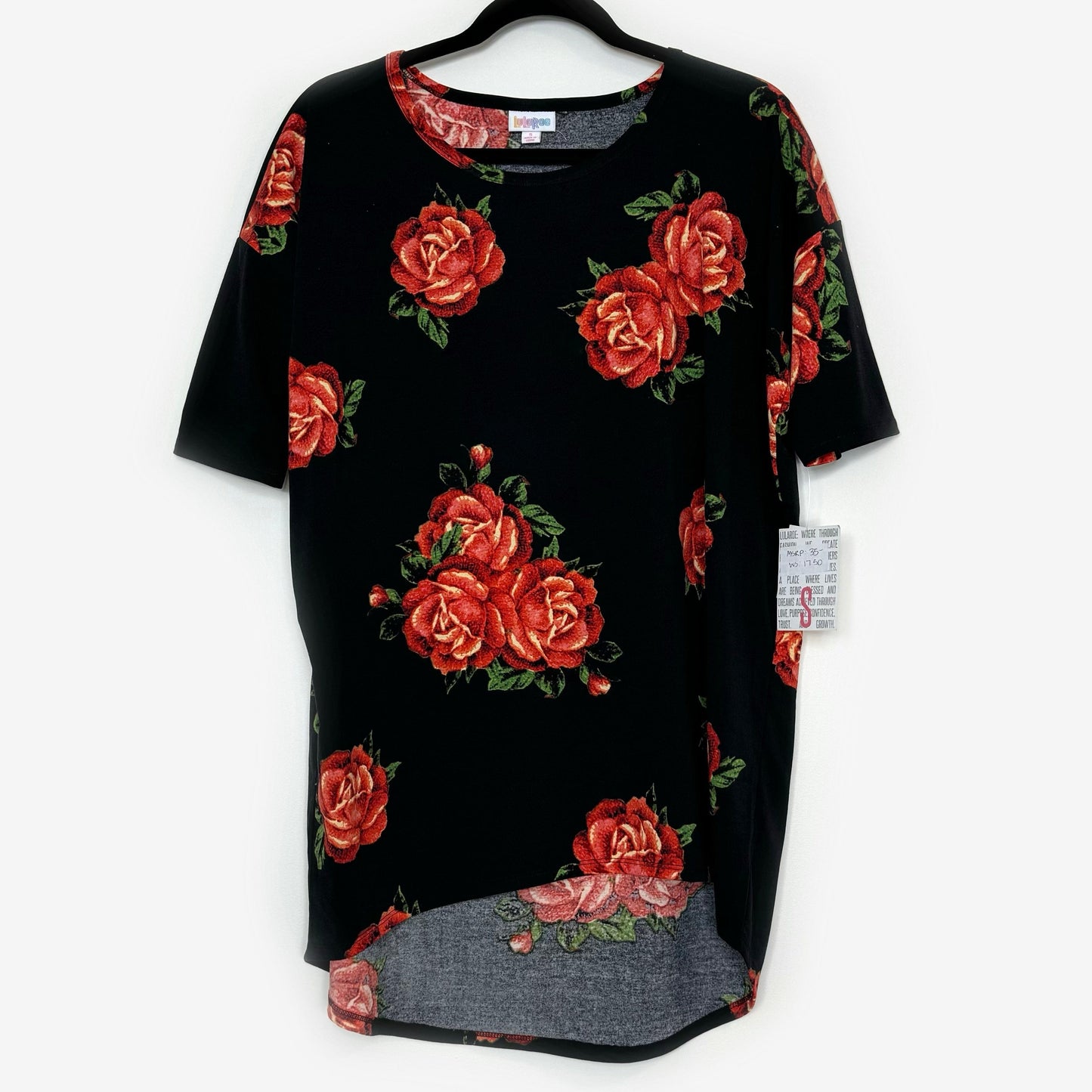 LuLaRoe Vault | Irma High-Low Tunic | Size: S (6-8) | Color: Black/Red | Floral Pattern | NWT