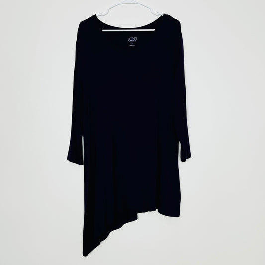 LoGo Lori Goldstein | Womens 3/4 Sleeve Asymmetric Tunic Top | Color: Black | Size: XL | EUC