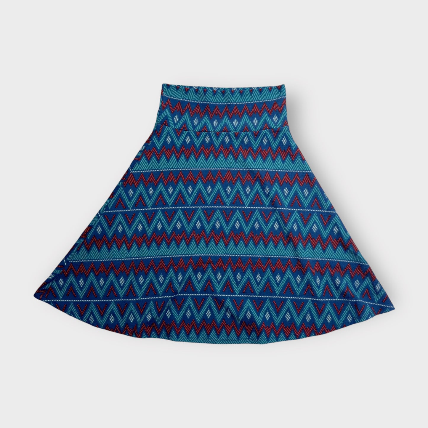 LuLaRoe Womens Azure Skirt | M | Turquoise/Red Zigzag Terraces Print | NWT