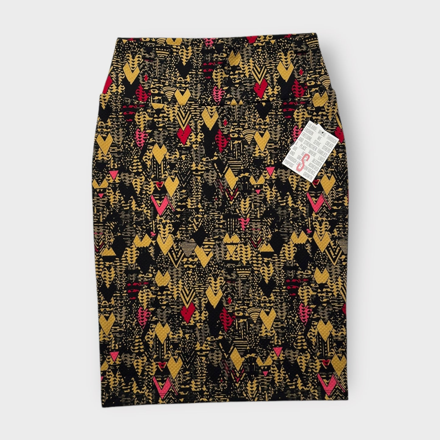 LuLaRoe Cassie Pencil Skirt - Black & Yellow Abstract Tribal - Women's S (4-6) - NWT