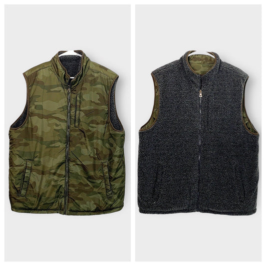 Weatherproof Mens Reversible Vest | XL | Green/Gray Camouflage Fleece | EUC