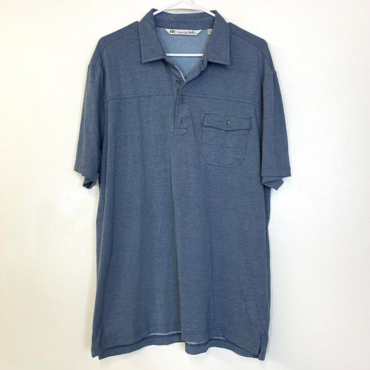 TravisMathew Mens Size L Blue Gray Solid Polo Golf Shirt S/s Pocket EUC