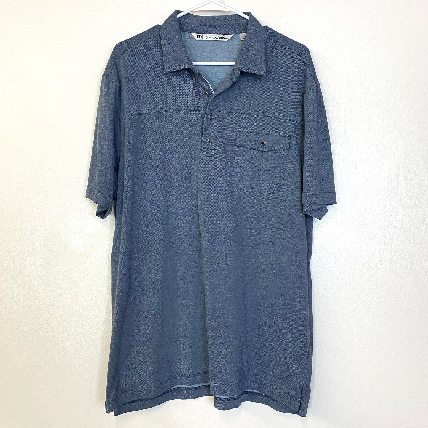 TravisMathew Mens Size L Blue Gray Solid Polo Golf Shirt S/s Pocket Pre-Owned