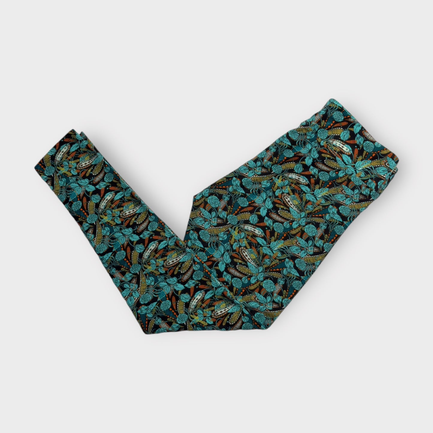 LuLaRoe Leggings | Tall & Curvy (12-18) | Black/Teal Floral Pattern | Soft Knit | New