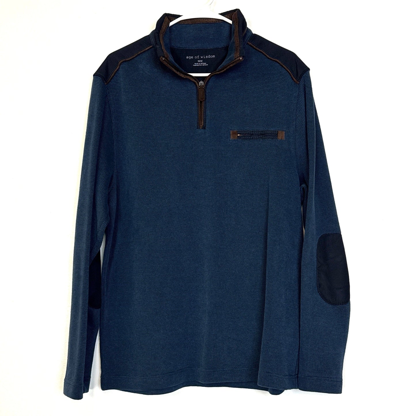 Age of Wisdom Mens Size M Blue 1/4 Zip-Up Sweater L/s EUC