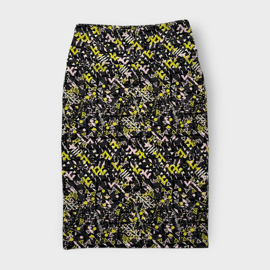 LuLaRoe Cassie Pencil Skirt - Black Pink Yellow Abstract - Women's XS (0-2) - NWT