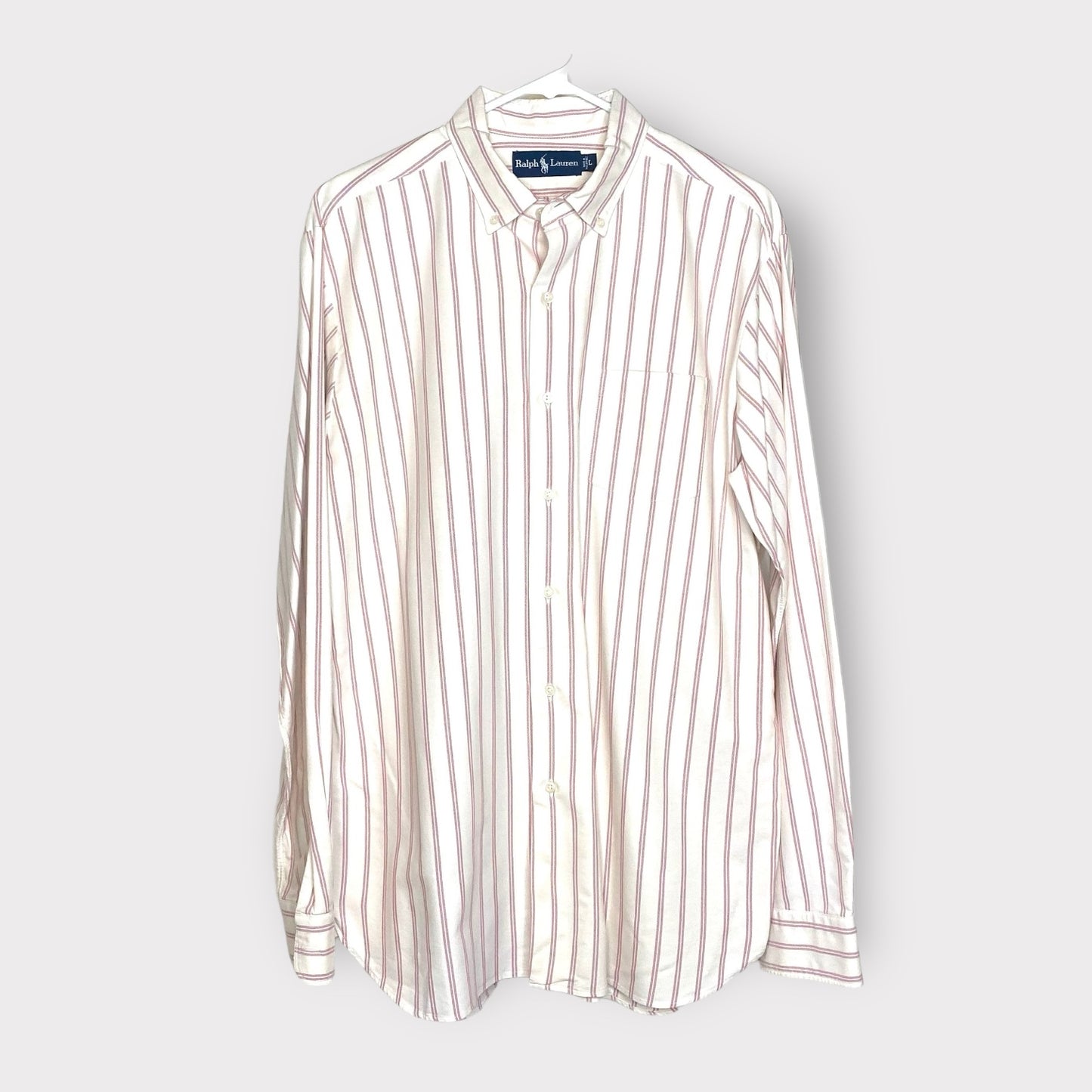 Polo Ralph Lauren Oxford Dress Shirt | L | White/Pink Striped | Button-Down L/s | GUC