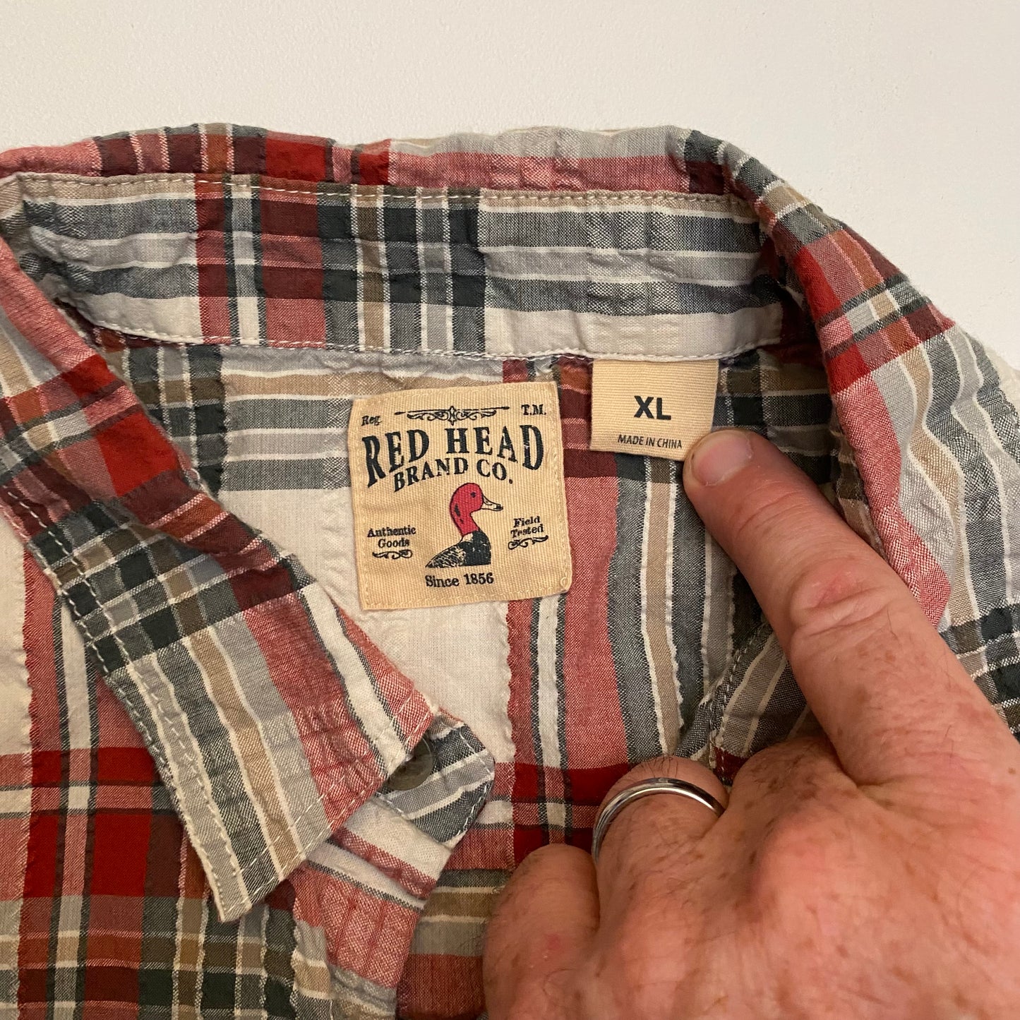 Red Head Casual S/s Button-Up Shirt | XL | Red/Gray Plaid | GUC