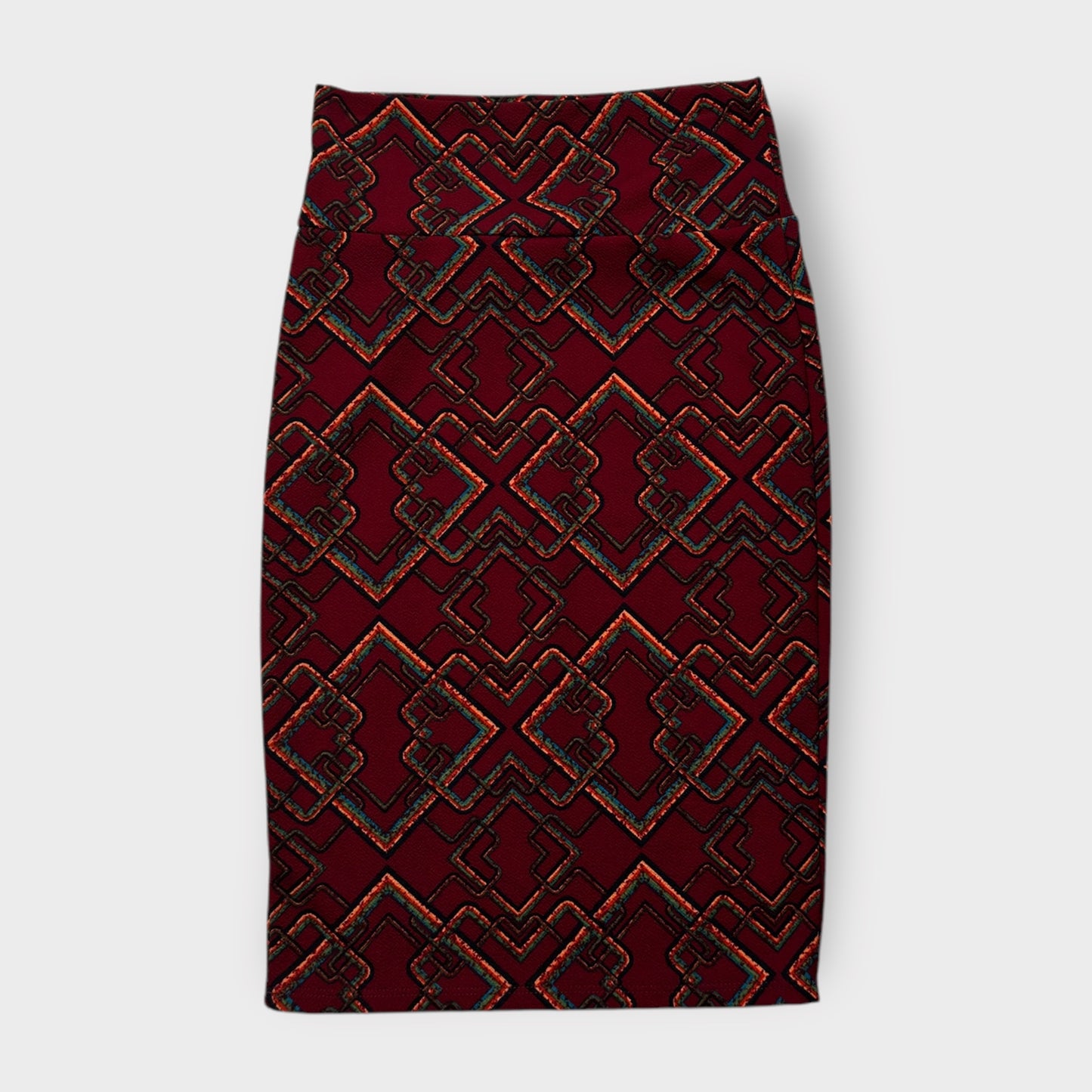 LuLaRoe Cassie Pencil Skirt - Red Geometric Lines Pattern - Size XS (2-4) - NWT