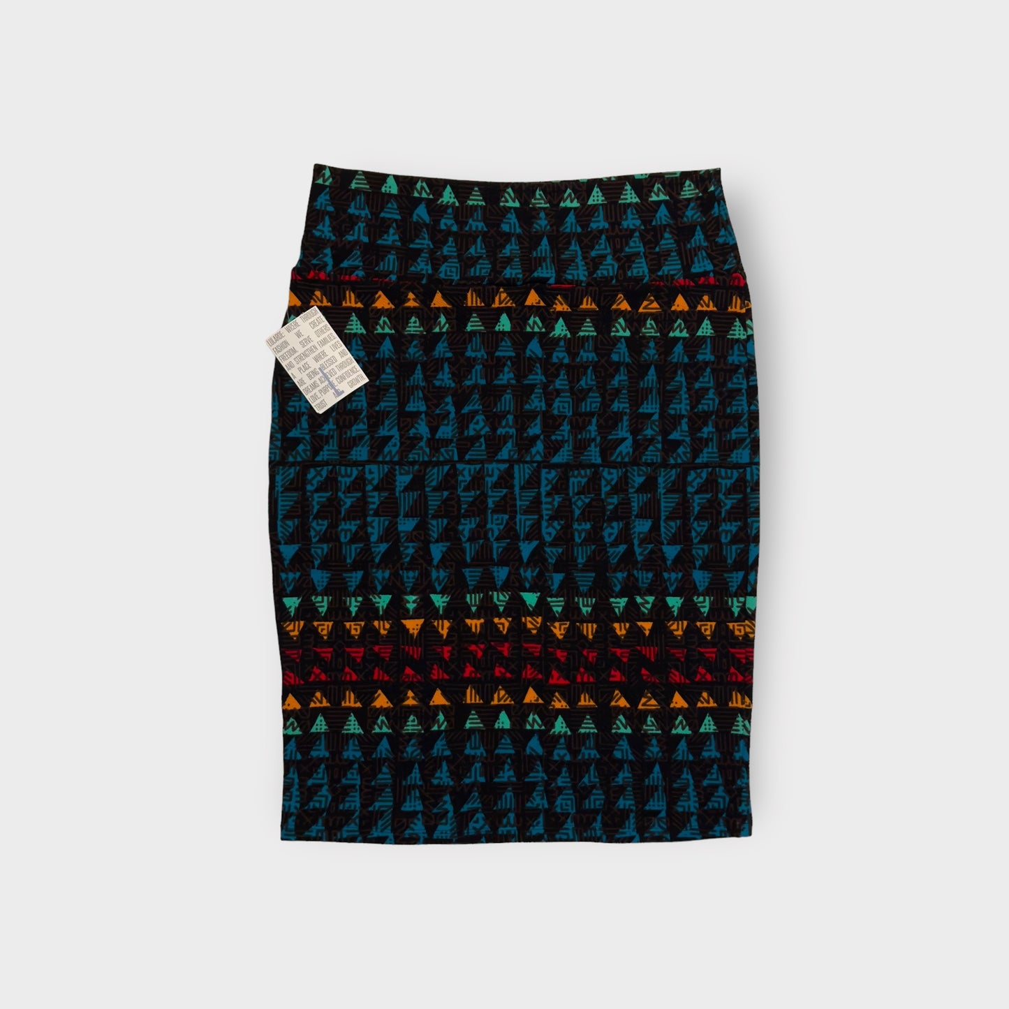 LuLaRoe Cassie Pencil Skirt | L (14-16) | Black/multicolor | Triangles | NWT