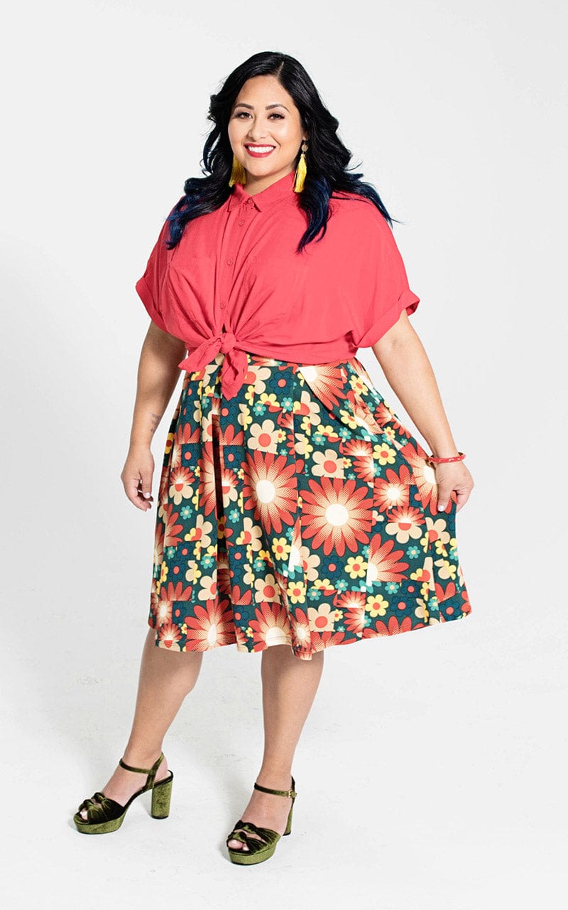 LuLaRoe Size XS Red Bars on Blue Madison Skirt w/Pockets! NWT*