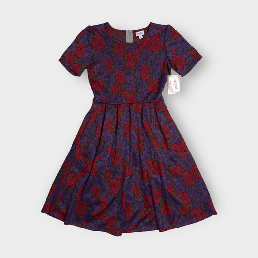 LuLaRoe Amelia Dress | S (6-8) | Purple/Red Roses | S/s | NWT