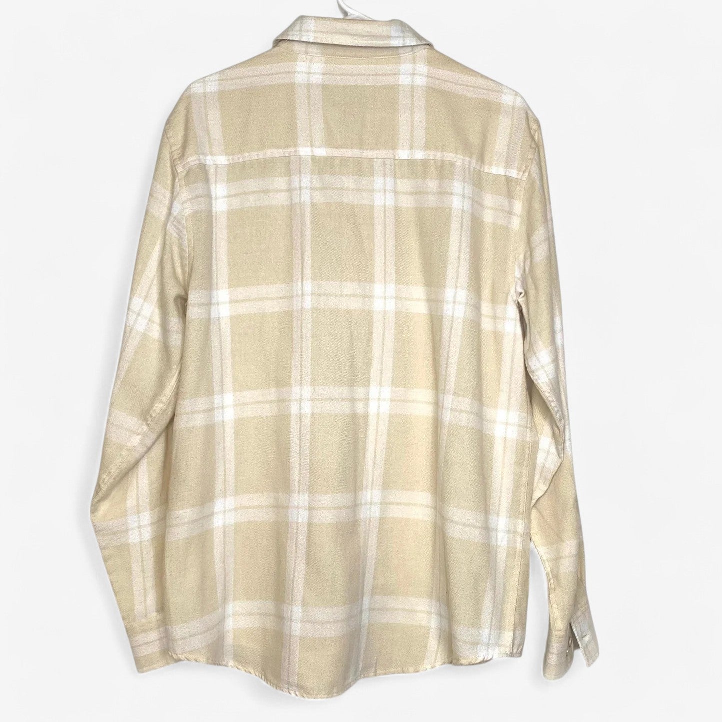 Shouthouse Men's Cream/White Plaid Soft Flannel Long Sleeve Shirt - Size L - Excellent Condition