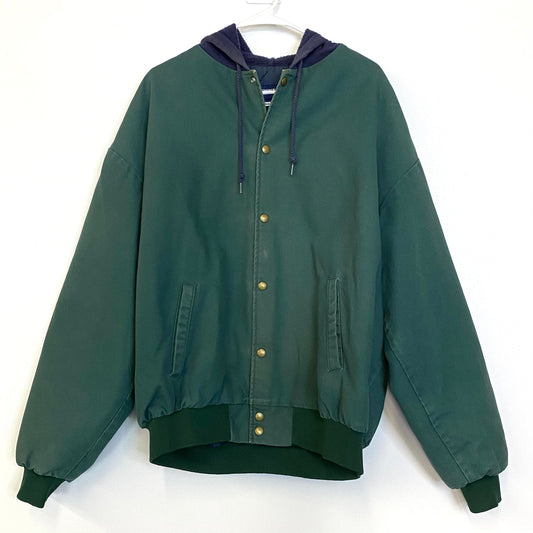 Vintage 1999 Swingster Mens XLT Green/Blue Canvas Hooded Work Chore Coat Jacket