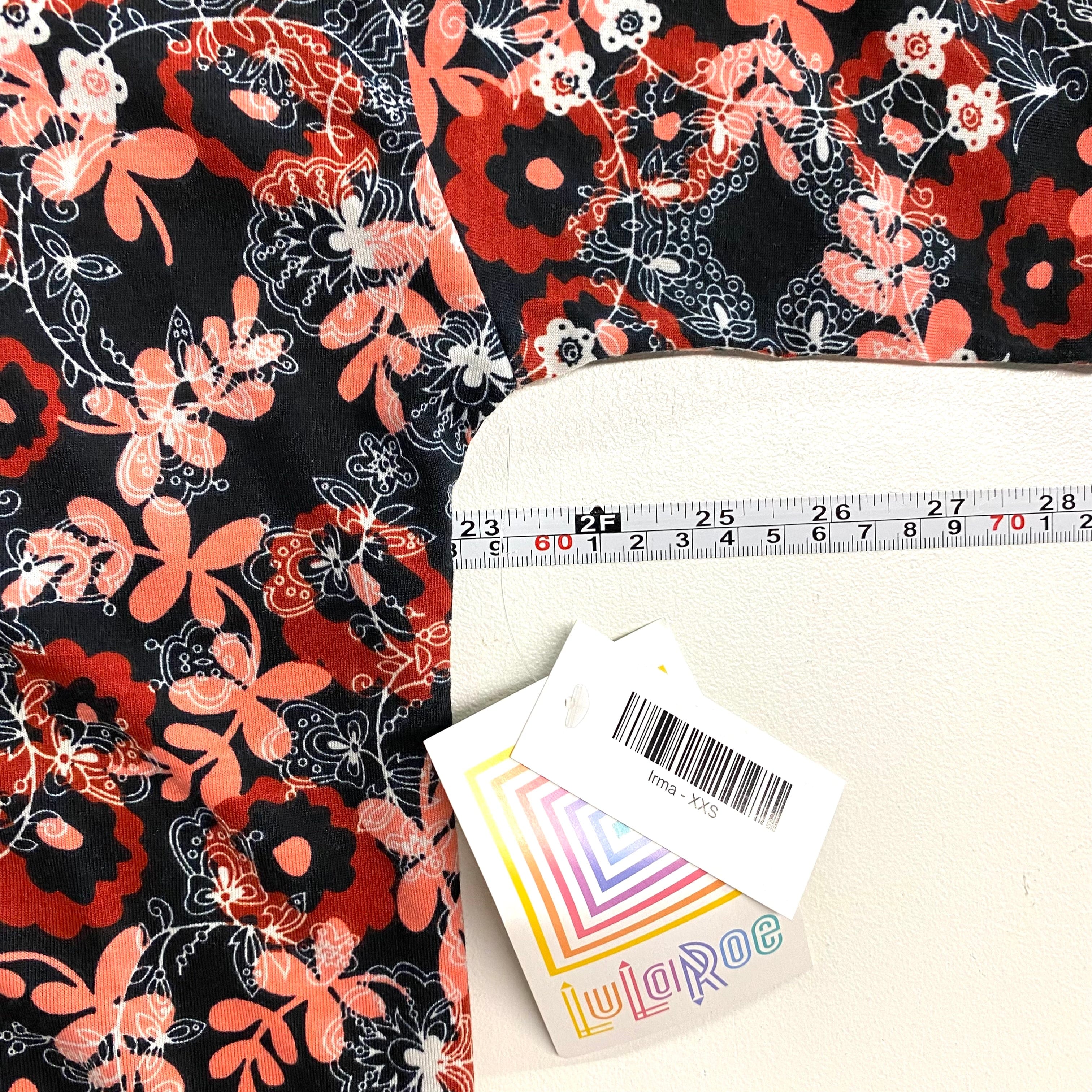 LuLaRoe Womens XXS Irma Red/Pink/Black Liberty Floral S/s Tunic