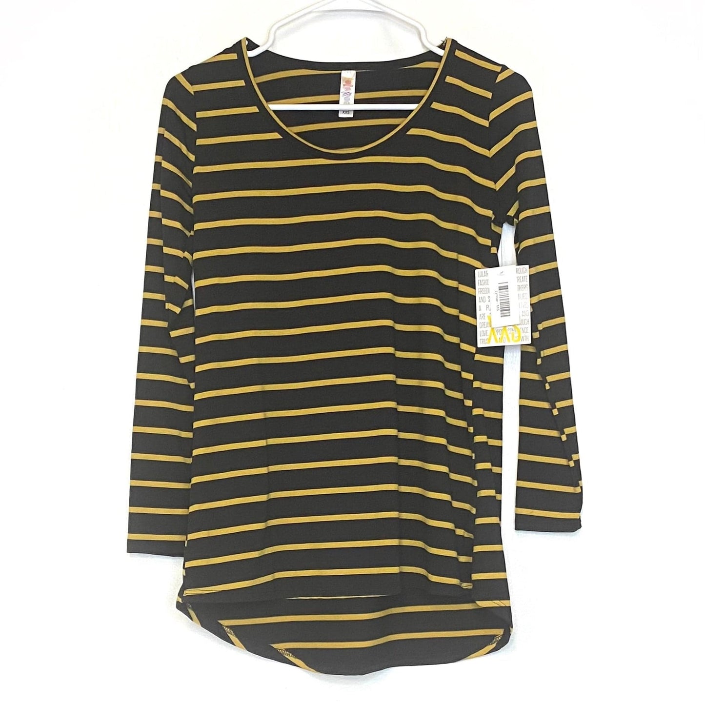 LuLaRoe Vault | Lynnae High-Low L/s Top | Size: XXS (00-0) | Black/Gold | Striped | NWT