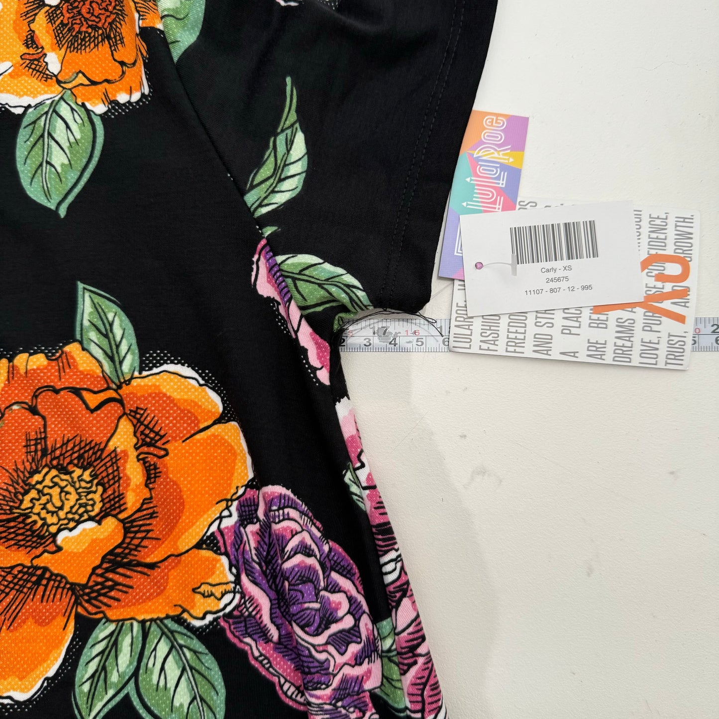 LuLaRoe | CARLY S/s Swing Dress | Size: XS | Black/Multicolor | Floral | NWT