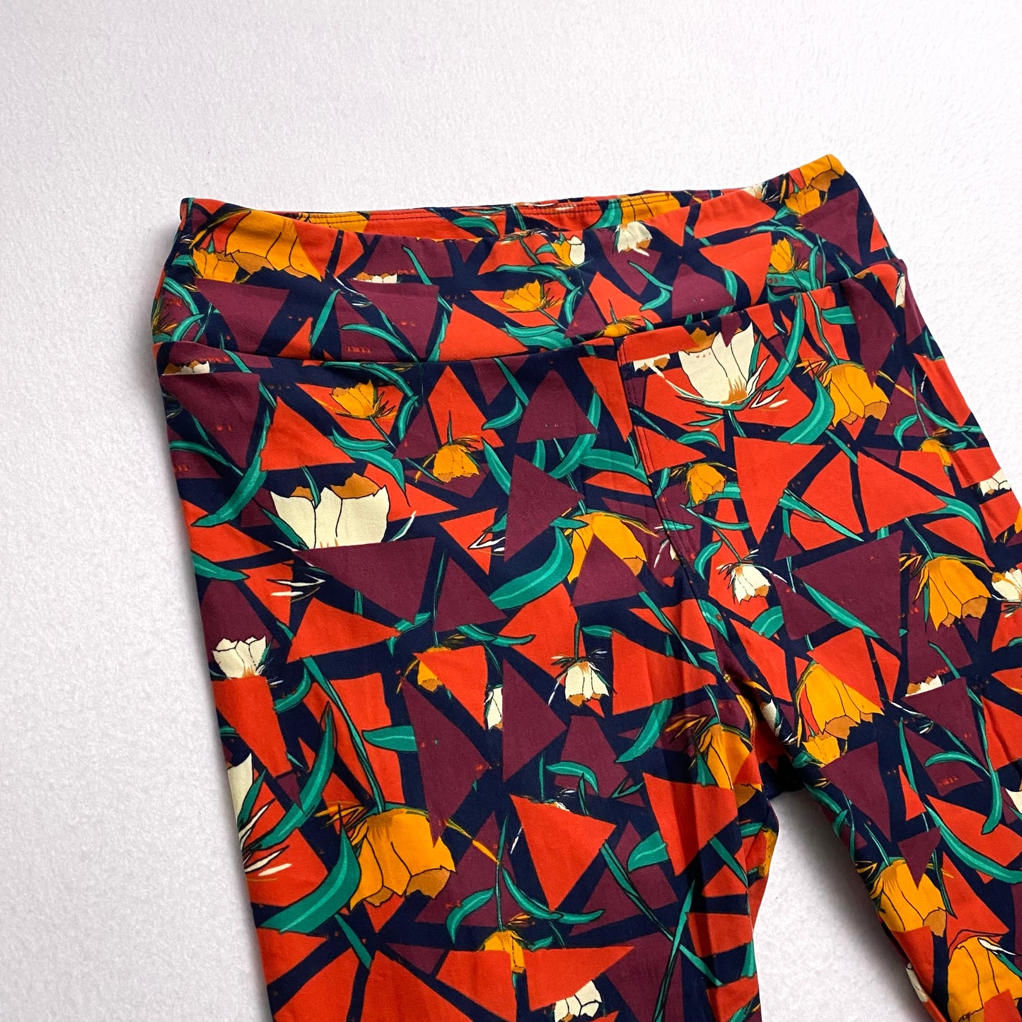 LuLaRoe Leggings | TC (12-18) | Multicolor Floral Orange Triangles Pattern Buttery Soft | New