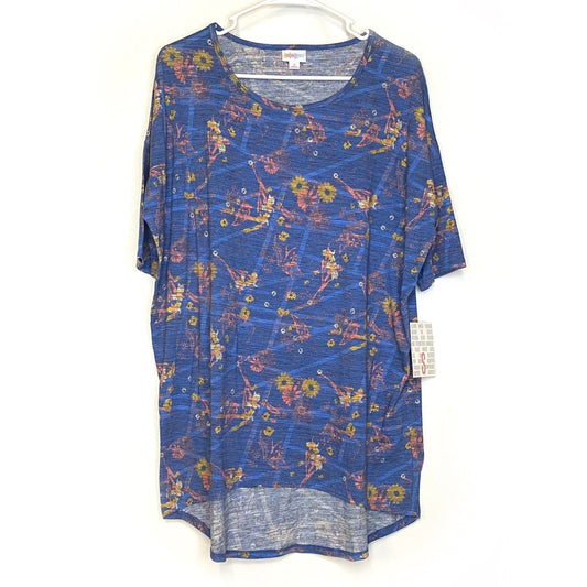 LuLaRoe Womens S Irma Blue/Pink/Yellow Floral S/s Tunic Top NWT