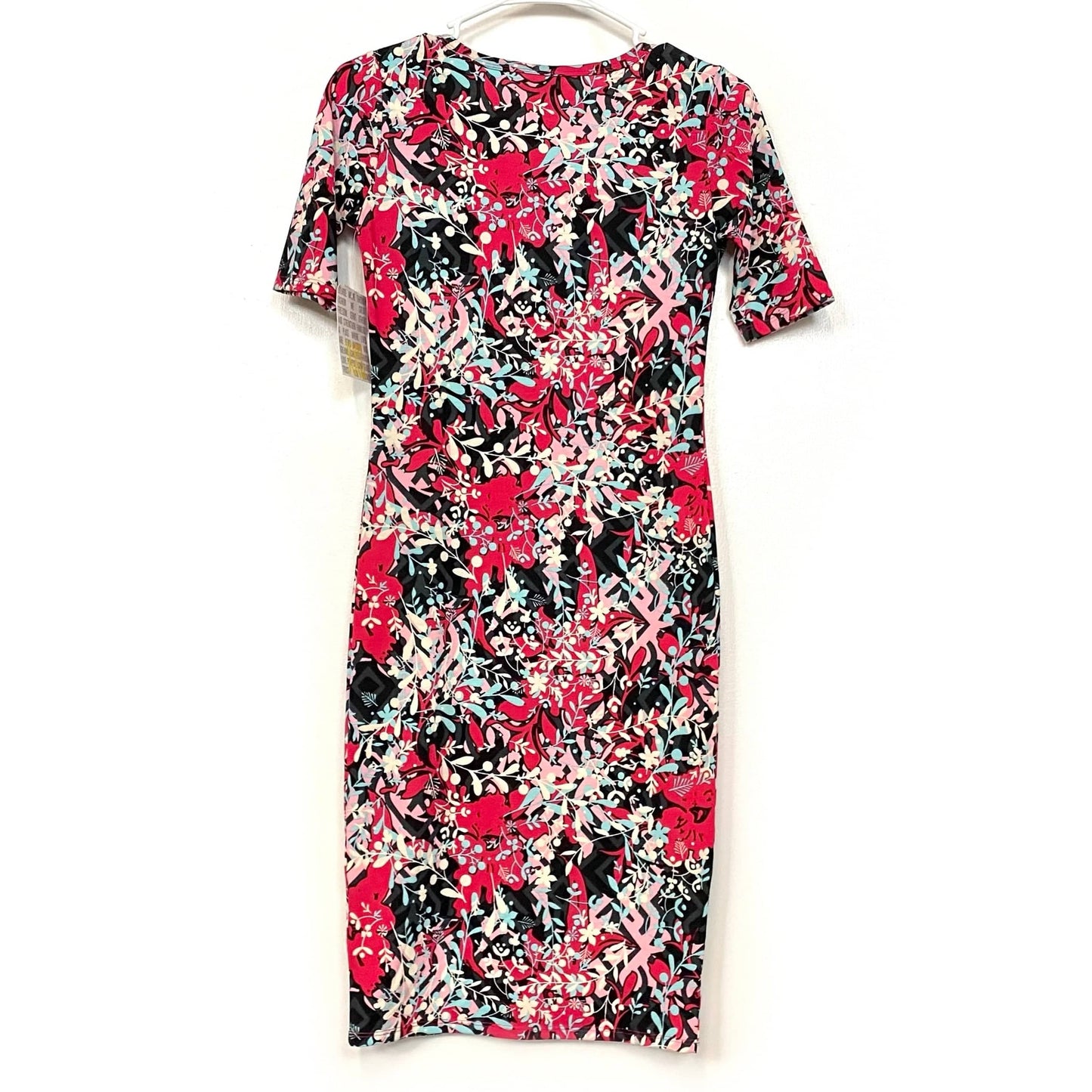 LuLaRoe Julia Bodycon Dress | XXS (00-0) | Black/Red/Pink | Botanical | NWT