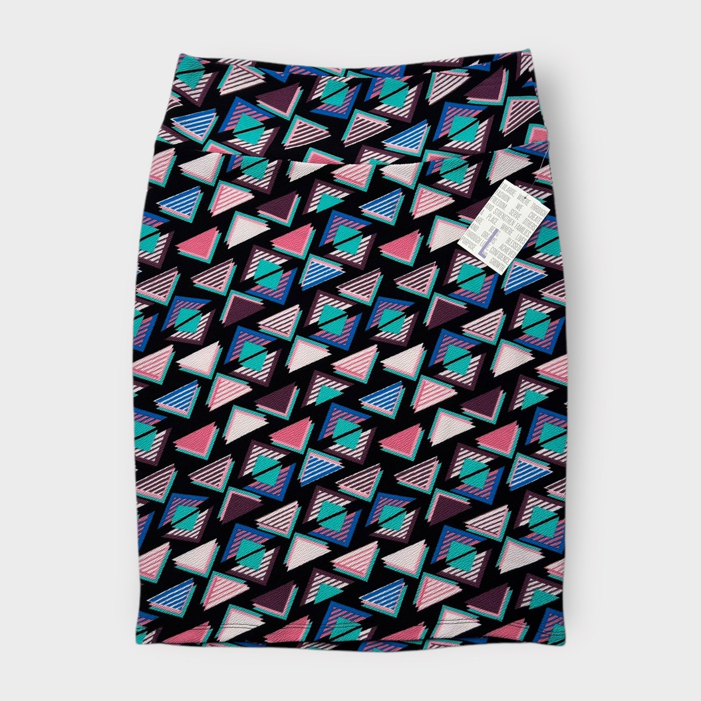 LuLaRoe Cassie Pencil Skirt - Black/Multicolor Triangles - Women's L (12-14) - NWT