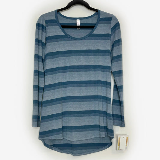 LuLaRoe Vault | Lynnae High-Low L/s Top | Size: XS (2-4) | Blue | Heathered/Striped | NWT