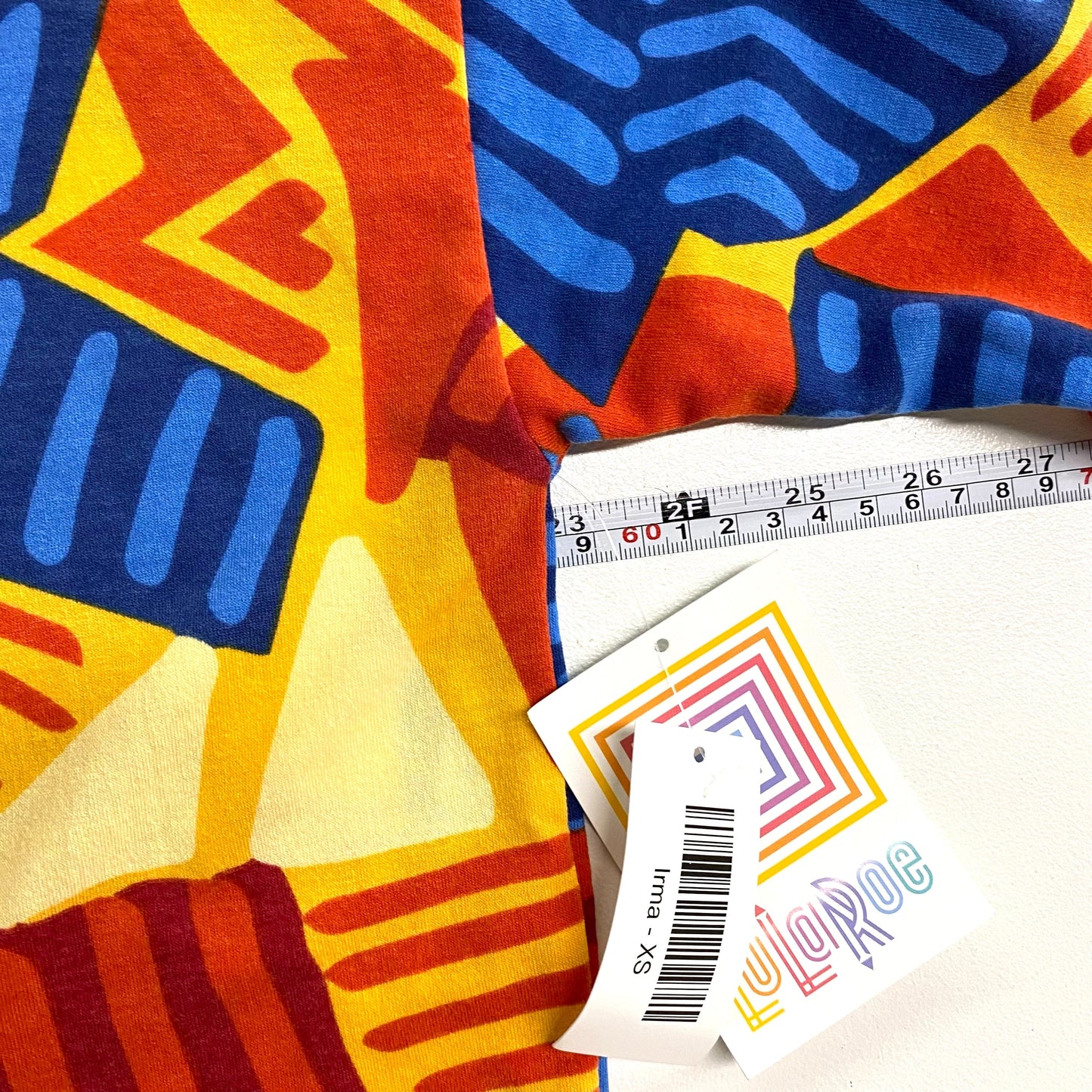 LuLaRoe Womens XS Irma Orange/Red/Blue Abstract S/s Tunic Top NWT