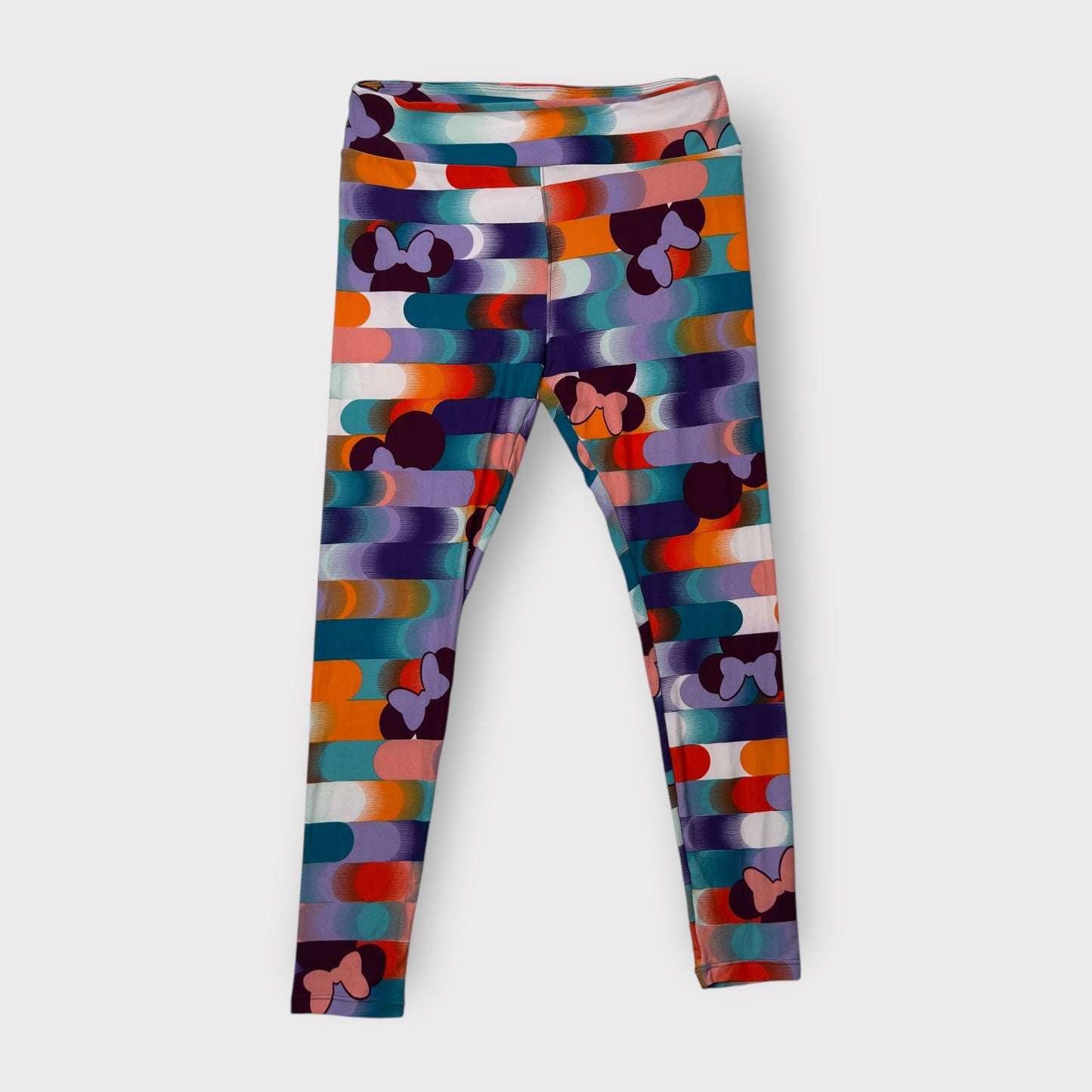 LuLaRoe Leggings OS (2-10) - Multicolor Striped & Bow Silhouette Print - Ultra Soft Stretch Fabric