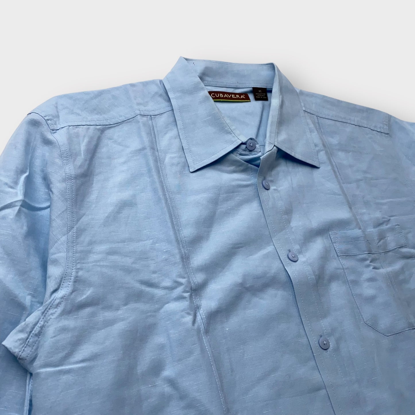 Cubavera Men's Light Blue Long Sleeve Button-Up Cotton-Linen Blend Shirt - Size XL