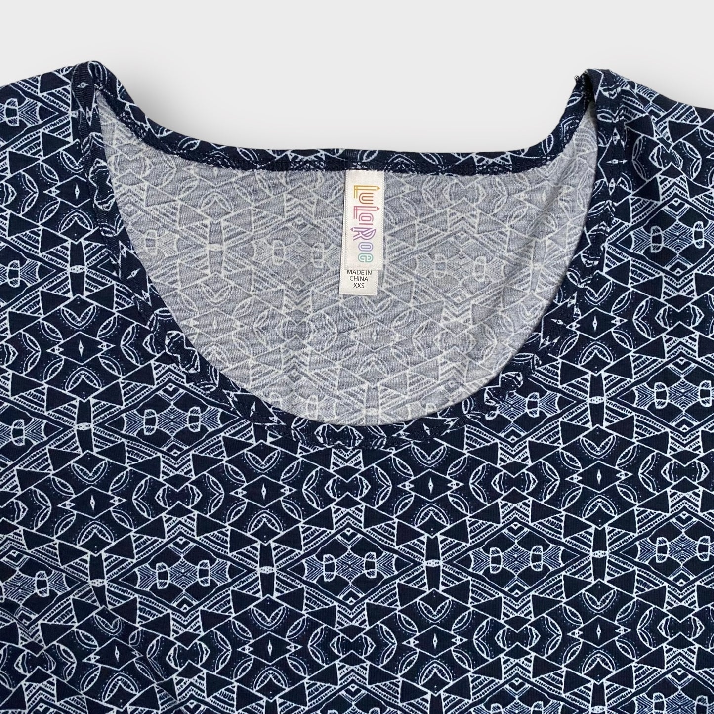 LuLaRoe Perfect T Swing Top | XXS (0-6) | Blue/White | Geometric | NW