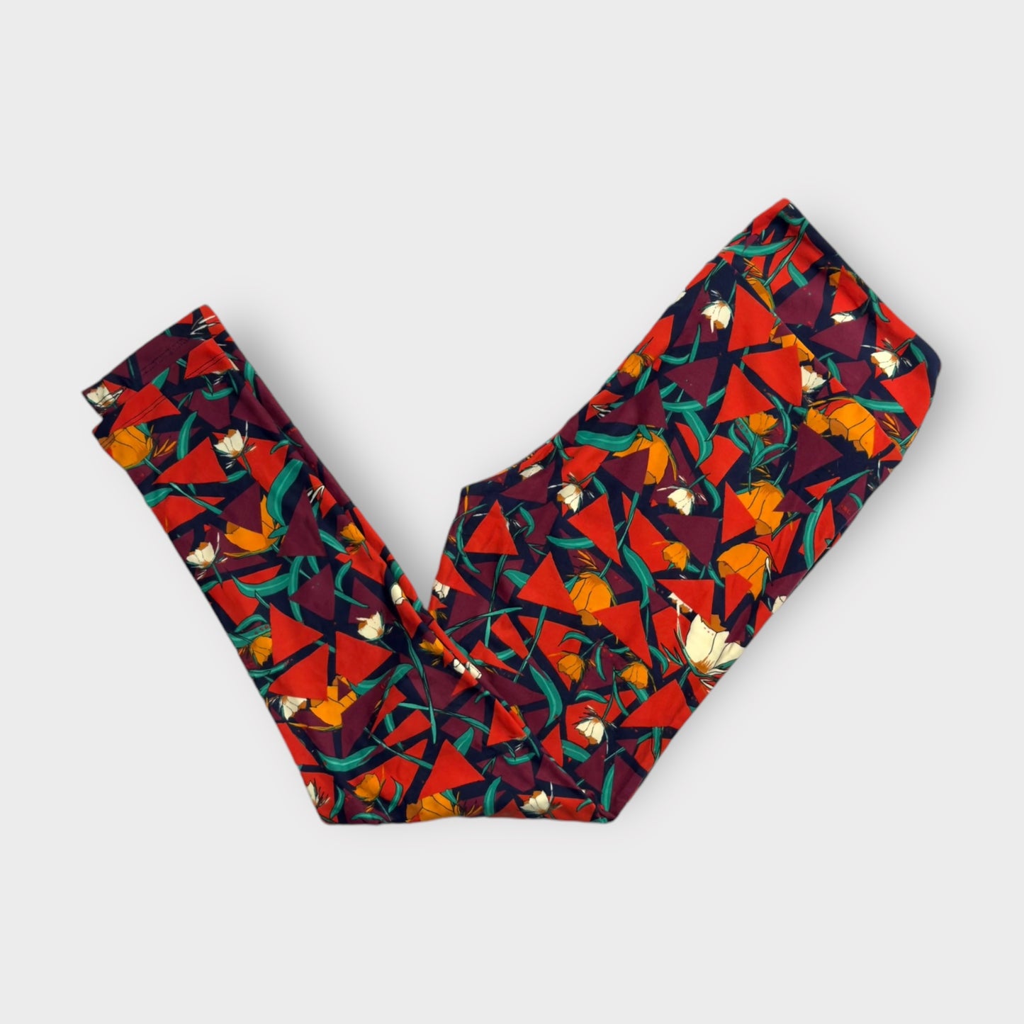 LuLaRoe Leggings | TC (12-18) | Multicolor Floral Orange Triangles Pattern Buttery Soft | New