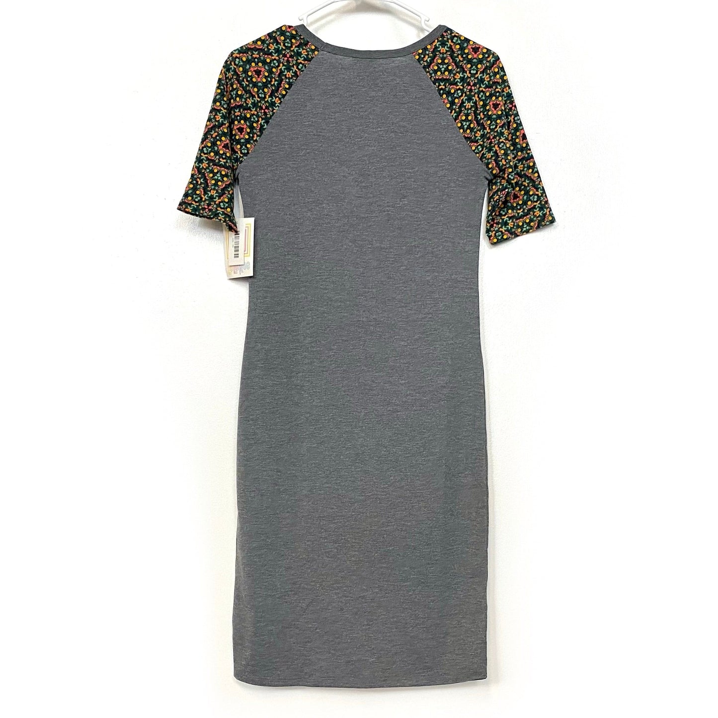 LuLaRoe Womens XS Gray/Green/Orange Floral Julia Shift Dress Scoop Neck ½ Sleeves NWT