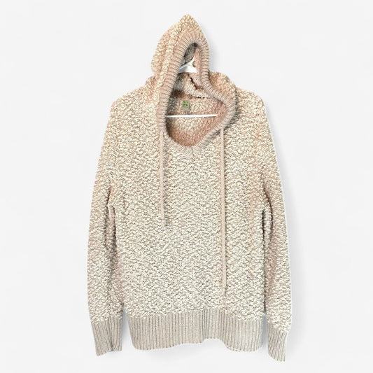 Greentea Women's Beige Boucle Knit V-Neck Hoodie Sweater - Long Sleeve - Size XL - Pre-Owned