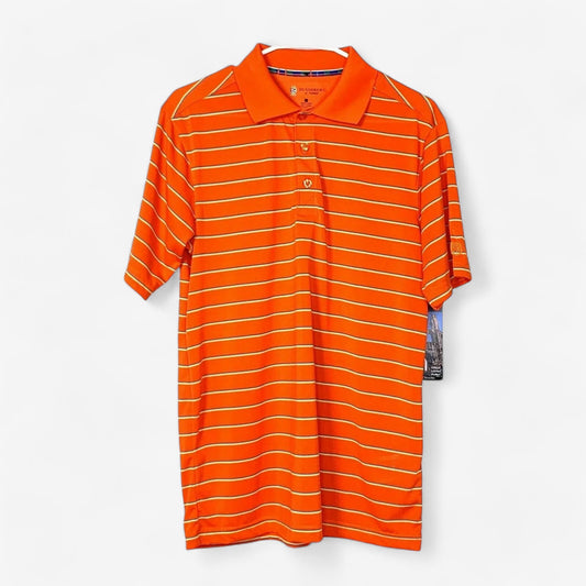 St. Andrews of Scotland Men's Orange Striped Golf Polo Shirt - Size S