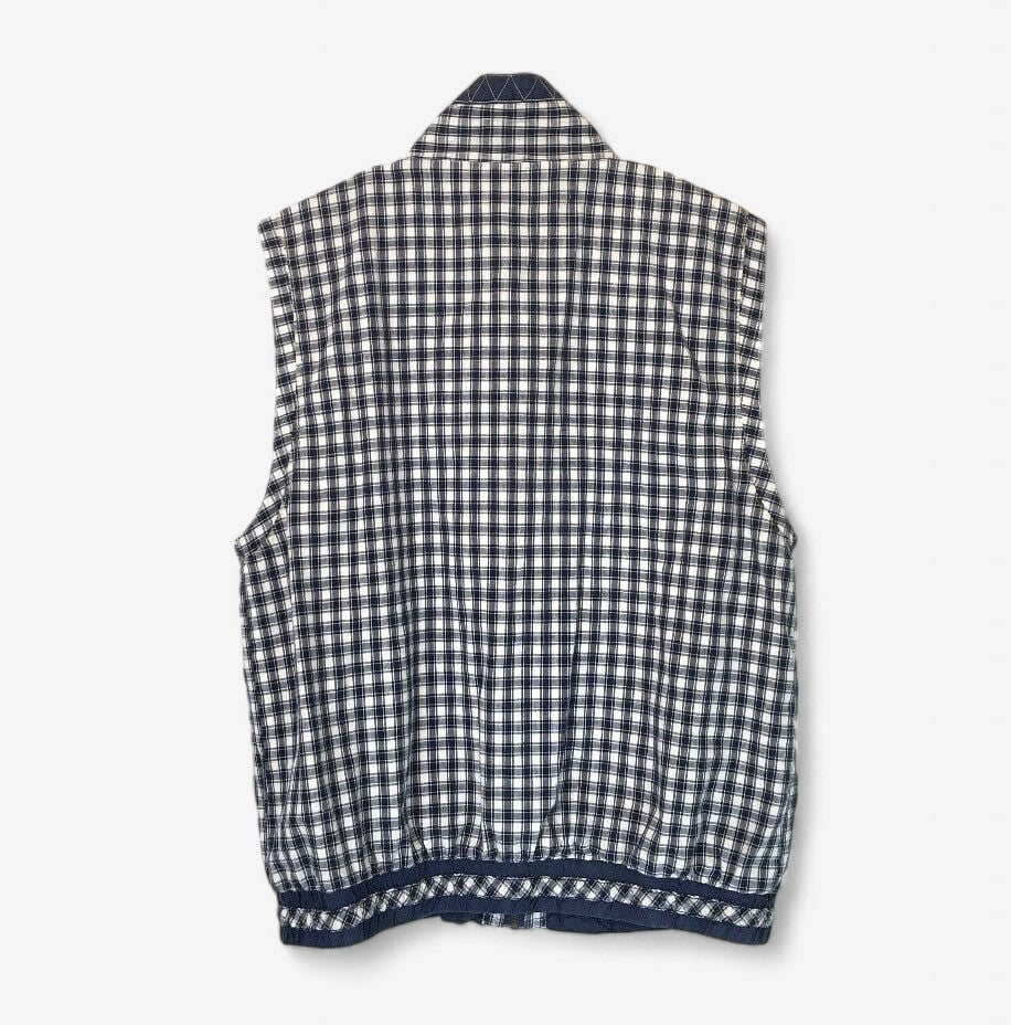 Mureli Women's Reversible Silk Vest - Blue and White Check - Size Large