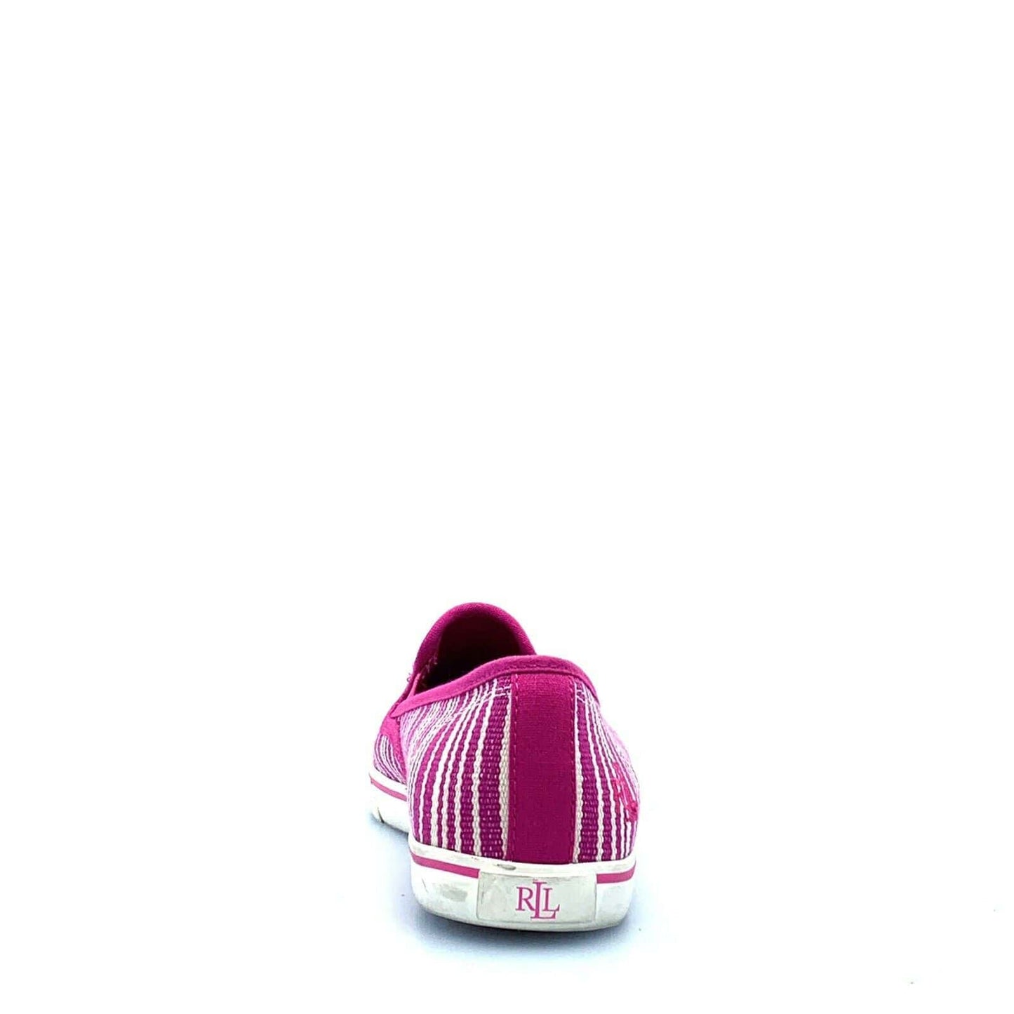 Ralph Lauren Womens Size 9.5B Pink White Striped ‘Janis’ Canvas Flats Shoes NIB