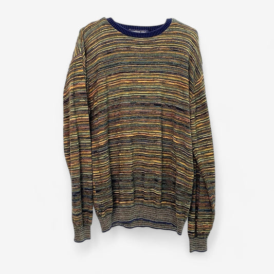 Vintage Men's Multicolor Hand-Knit Silk Pullover Sweater - Size L - Northern Isles