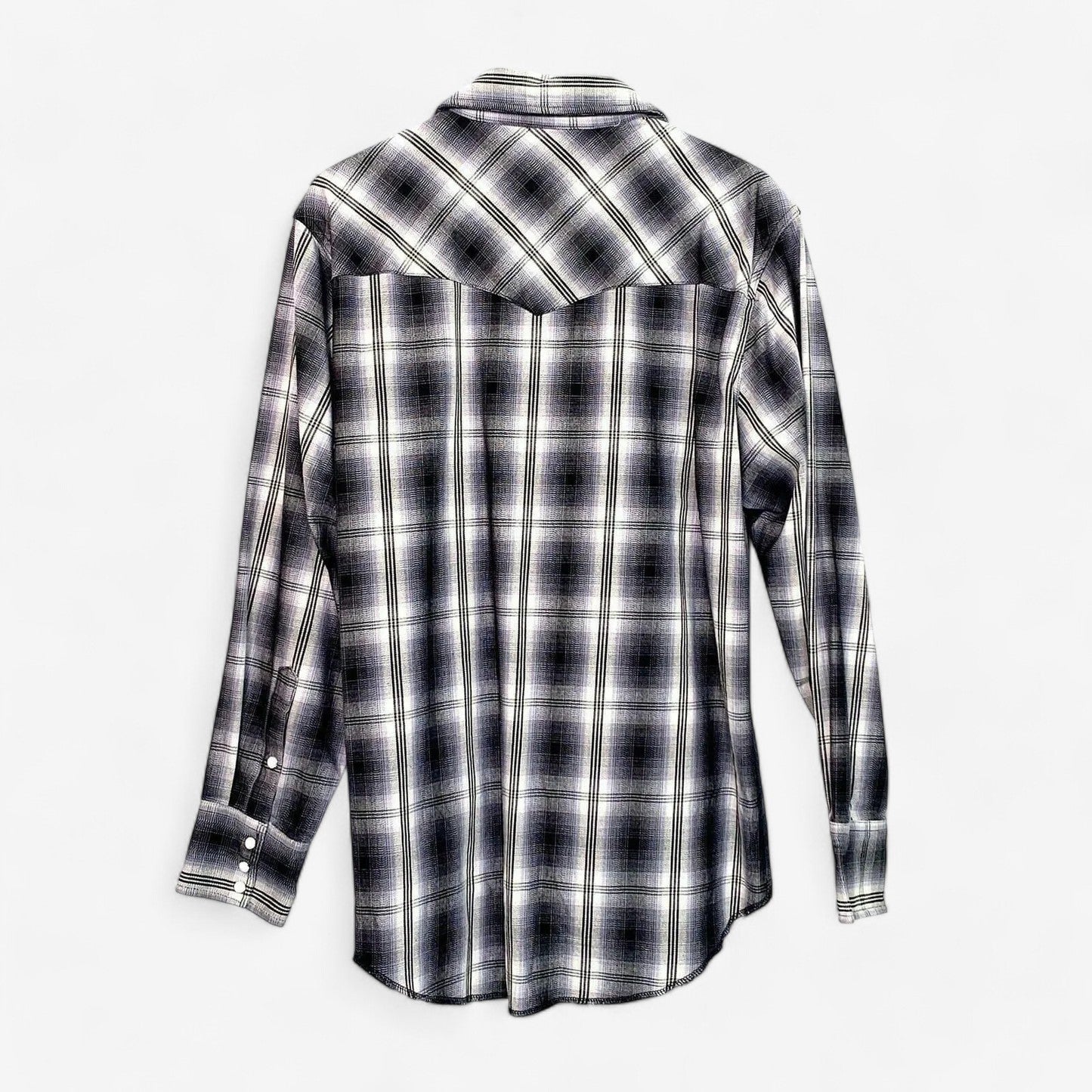 Wrangler Performance Men's Western Gray Plaid Pearl Snap Shirt - Size L - Moisture-Wicking