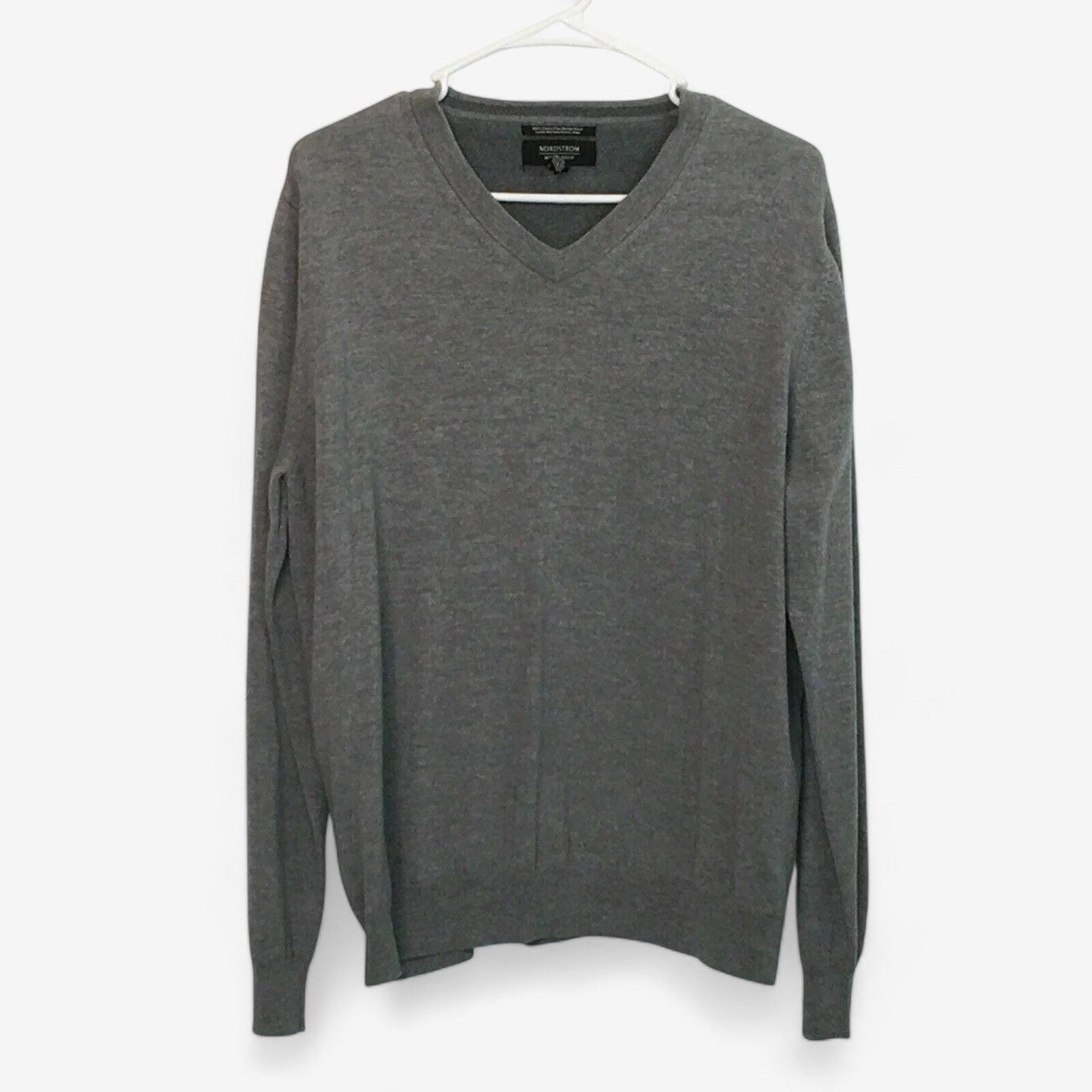 Nordstrom Mens V Neck Merino Wool Sweater, Light Gray - Size XL