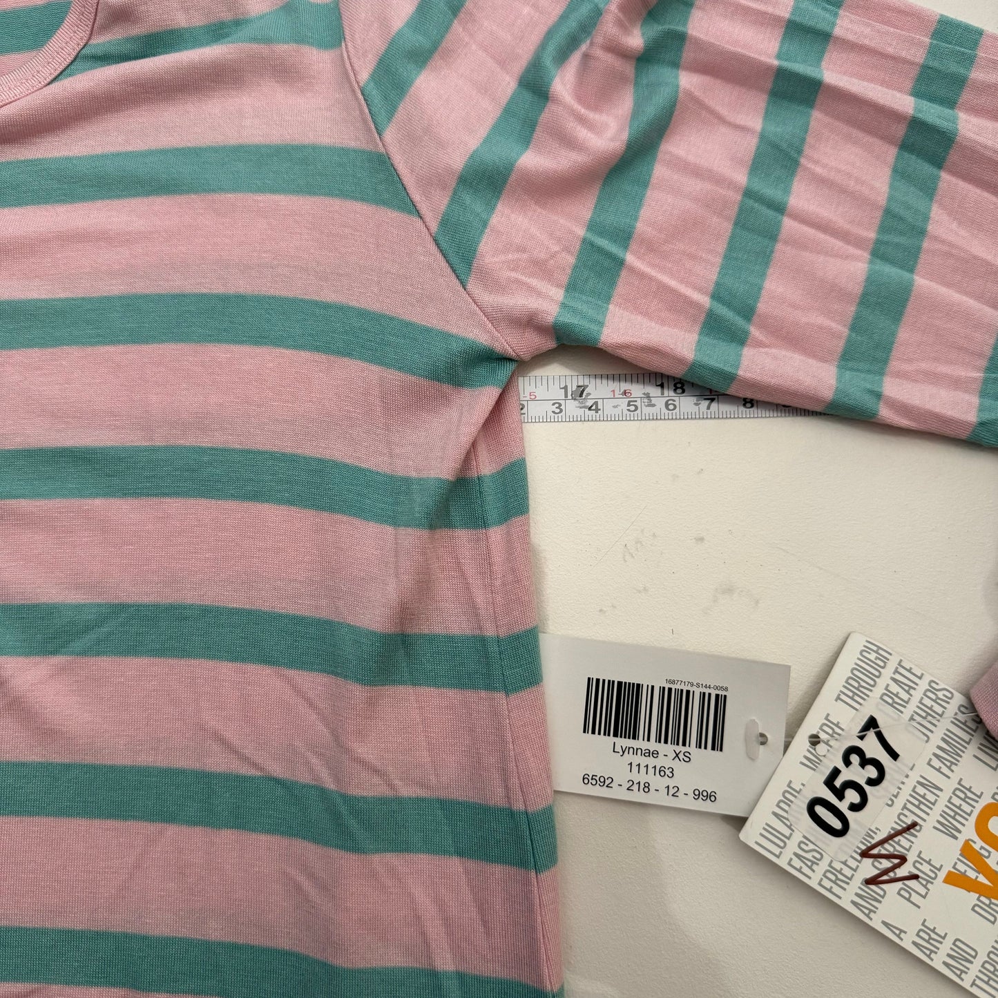 LuLaRoe Vault | Lynnae L/s Top |  Size: XS (2-4) | Pink/Green | Striped | NWT