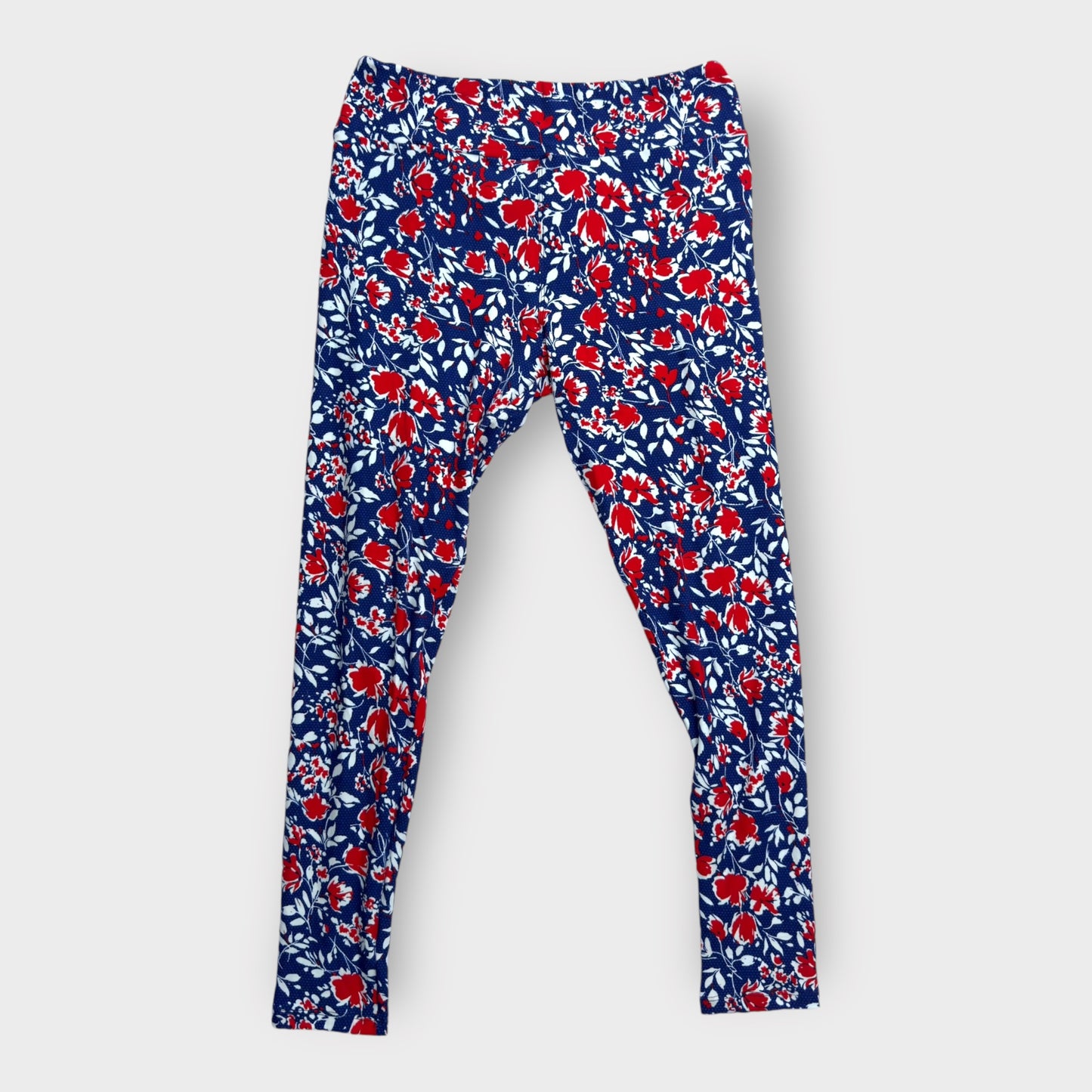 LuLaRoe Tall & Curvy (TC 12-18) Leggings | Blue, Red & White Floral Print | Soft & Stretchy | NWT