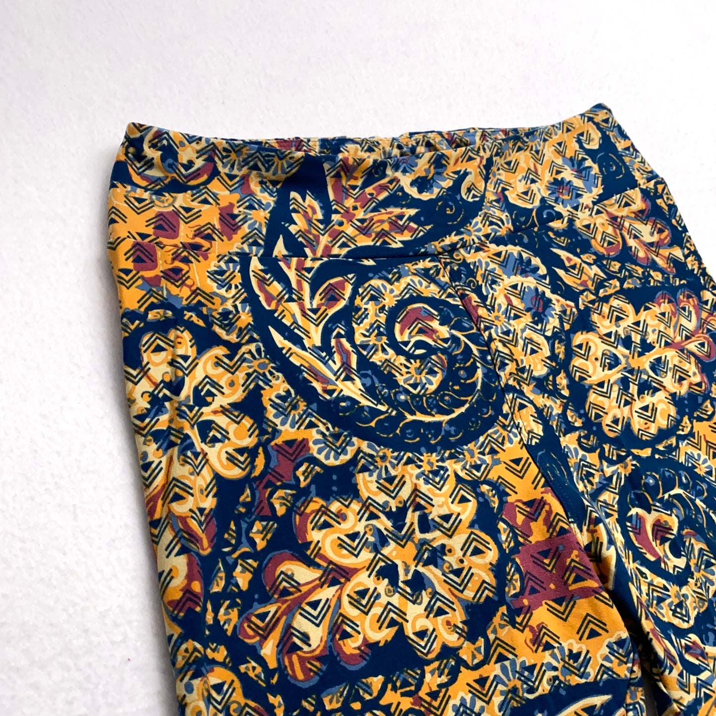 LuLaRoe Leggings | TC (12-18) | Navy/Yellow/Red Paisley Print | New