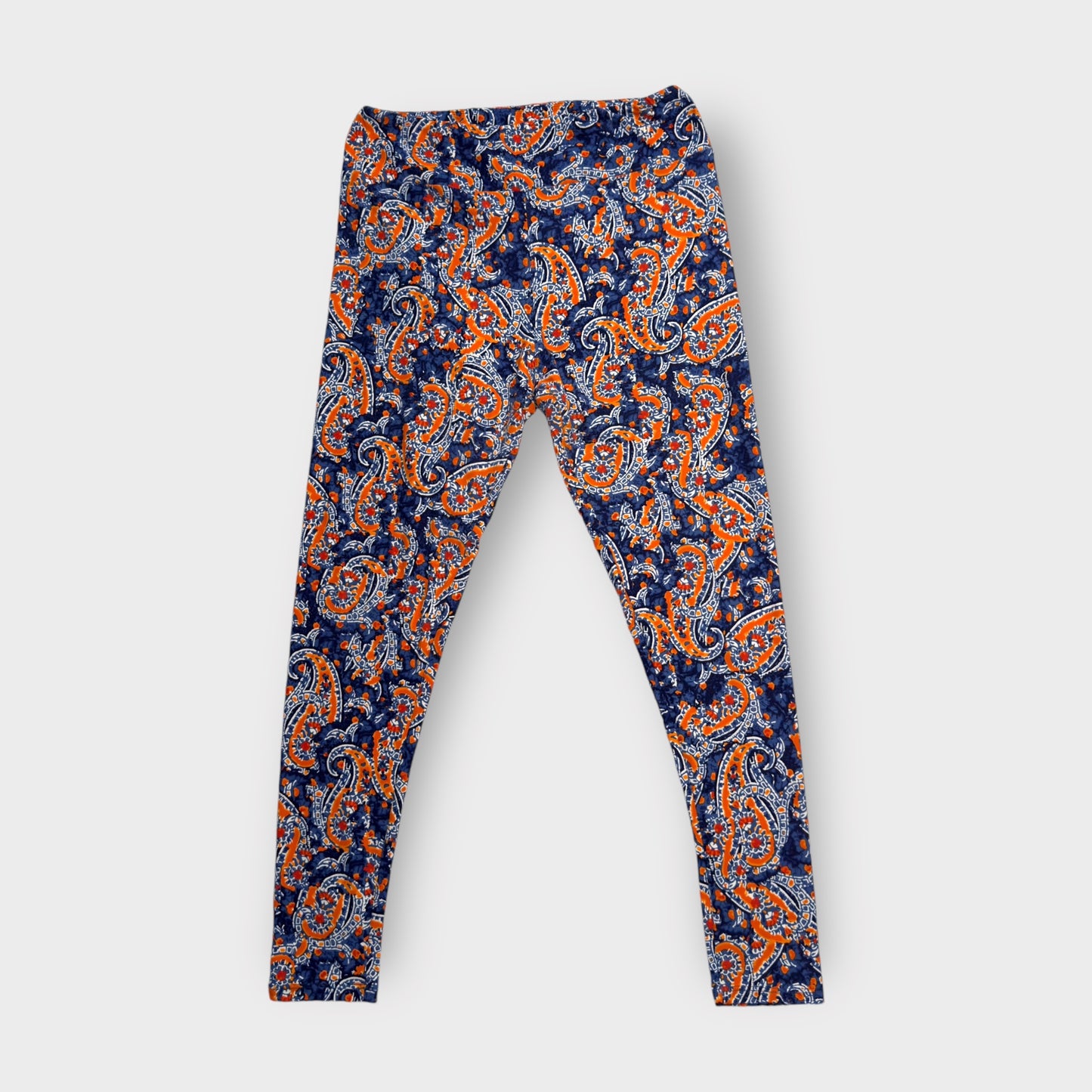 LuLaRoe Womens Tall & Curvy Leggings | TC (12-18) | Blue & Orange Paisley Pattern | Soft Stretch Knit | New