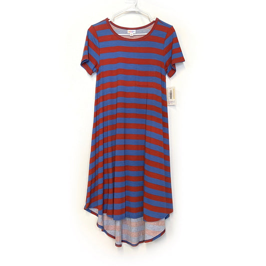 LuLaRoe Womens XS Red/Blue Classic Stripes 'Carly' S/s Swing Dress NWT
