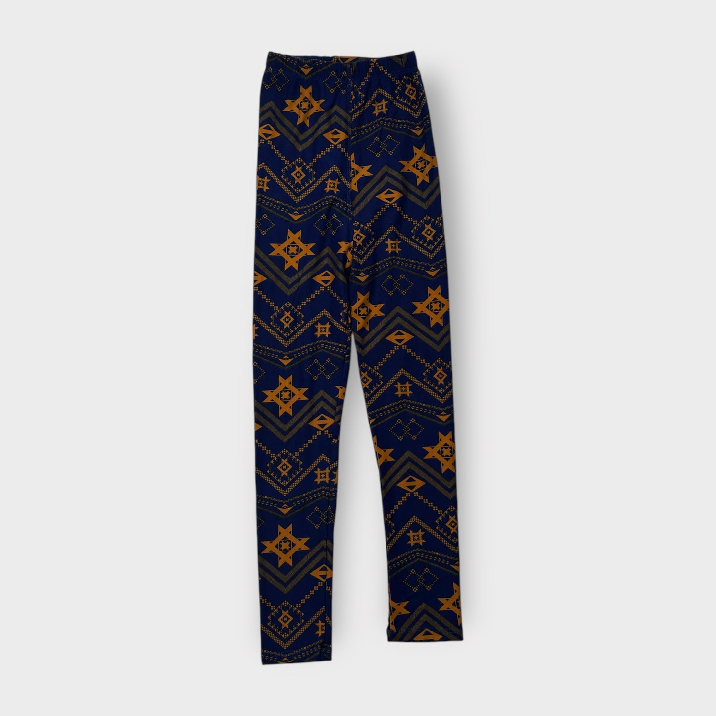 LuLaRoe Kids Leggings L/XL (8-14) - Navy & Orange Star Geometric Print - Ultra Soft Stretch Fabric