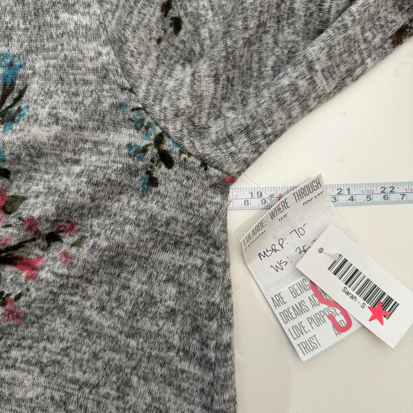 LuLaRoe | Sarah L/s Cardigan Sweater | Size: S (6-10) | Light Gray | Heathered/Floral | NWT