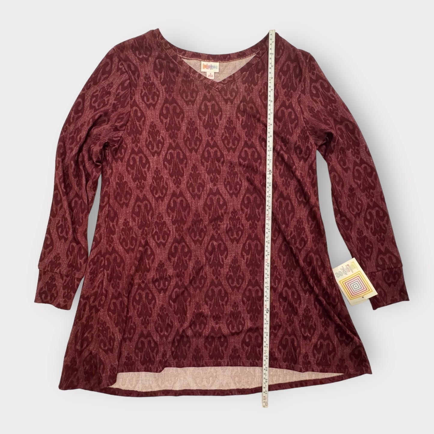 LuLaRoe Elizabeth L/s Tunic | S (6-8) | Deep Red Geometric Diamond | NWT