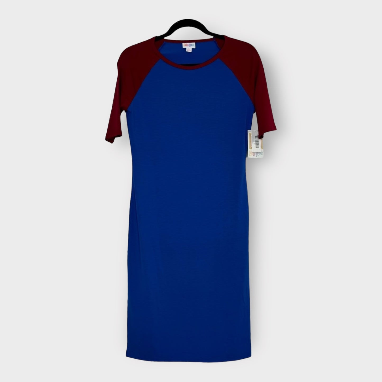 LuLaRoe Julia Bodycon Dress | S (4-6) | Red/Blue| Colorblock/Raglan | NWT