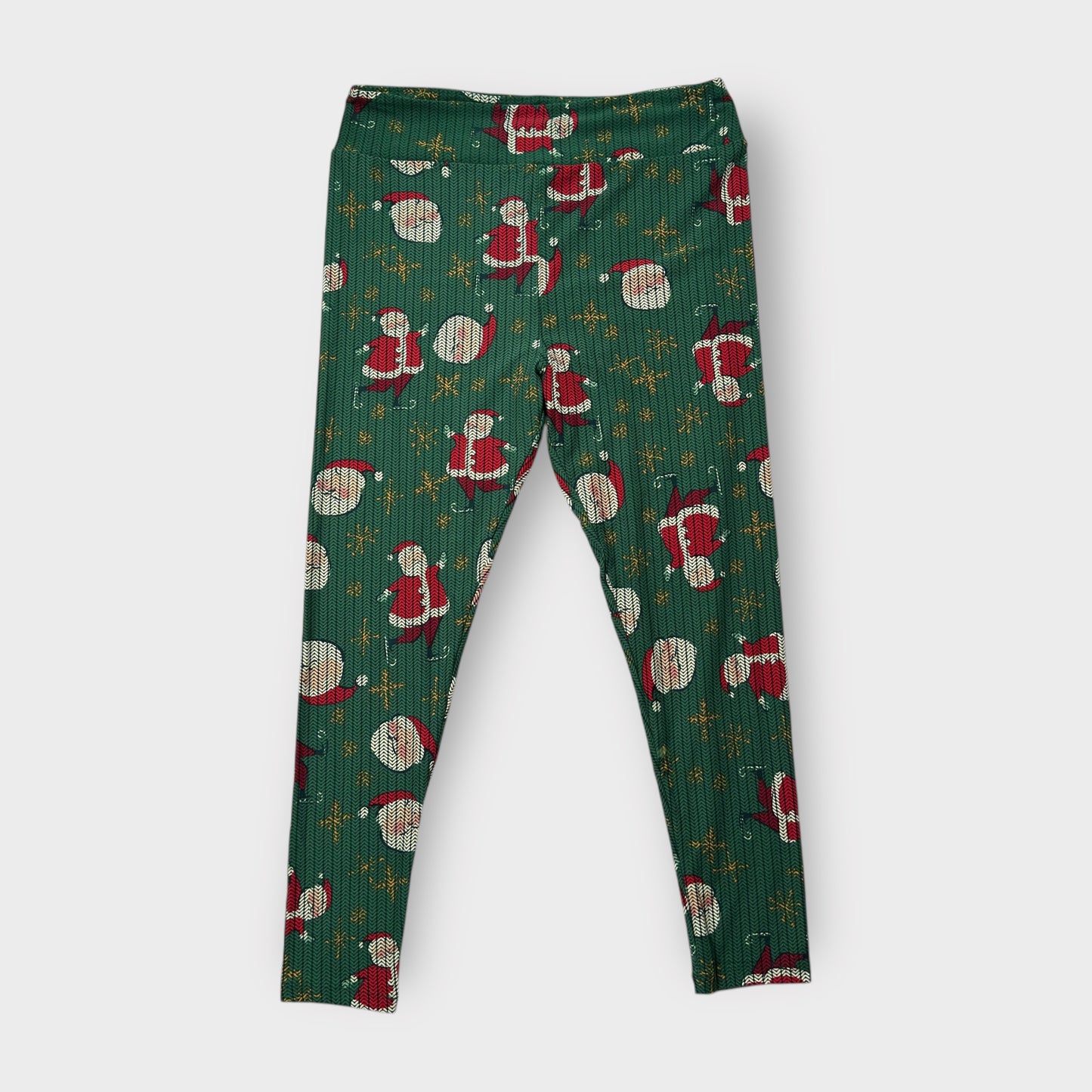 LuLaRoe Leggings TC2 (20-26) - Green & Red Santa Snowflake Print - Ultra Soft Stretch Fabric